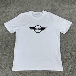 MINI Cooper Shirt Mens XL White Logo Graphic Crewneck Car Automotive BMW Tee